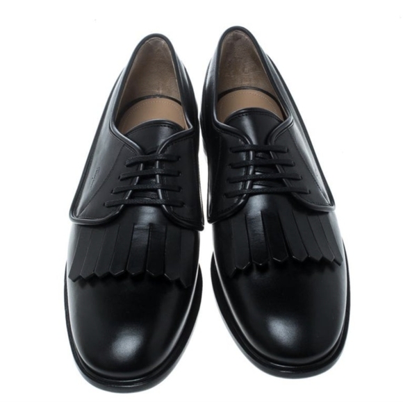 Salvatore Ferragamo Black Leather Faber Fringe Detail Derby - Picture 2 of 6